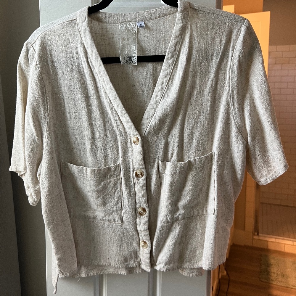 Said & Sage Cropped Tan Button-Up Shirt